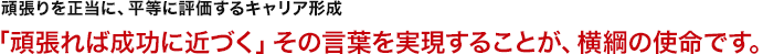 頑張りを正当に、平等に評価するキャリア形成 「頑張れば成功に近づく」その言葉を実現することが、横綱の使命です。